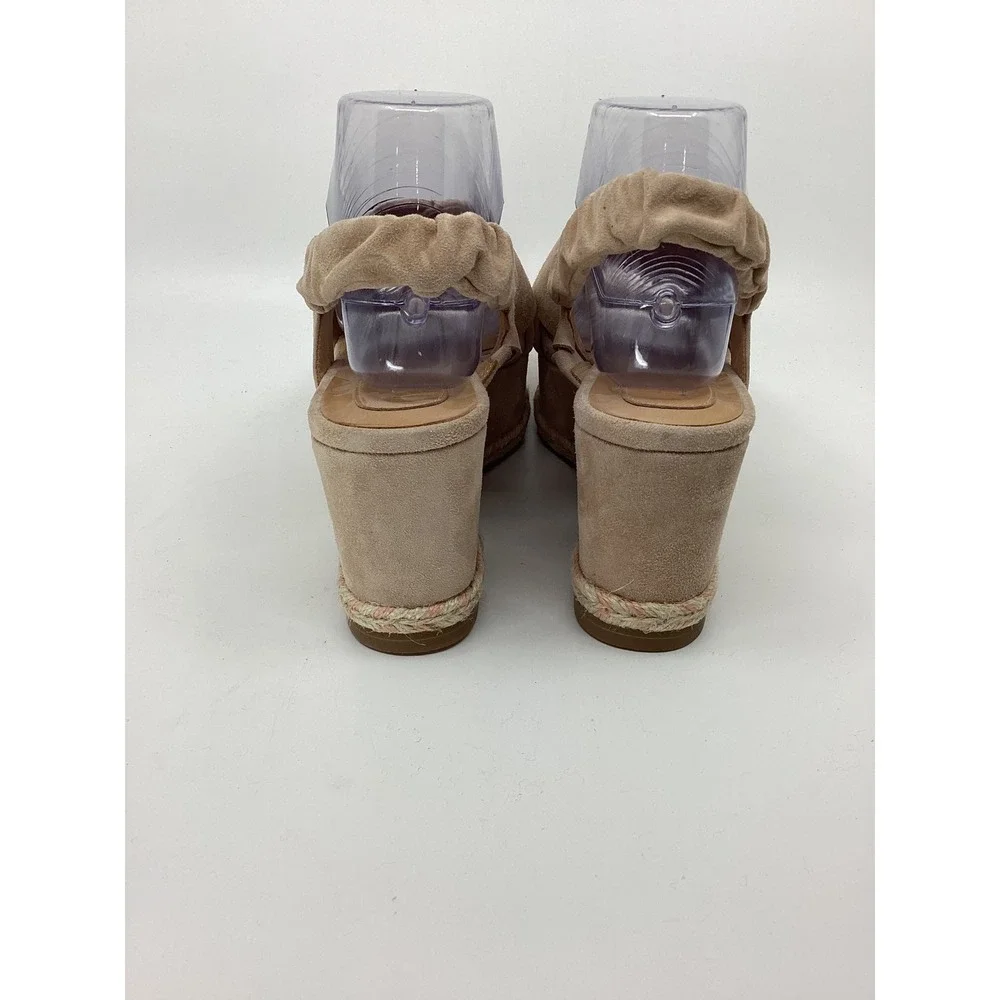 Joie Tan Suede Crisscross Slingback Platform Wedge Sandals Size 38.5 Espadrille